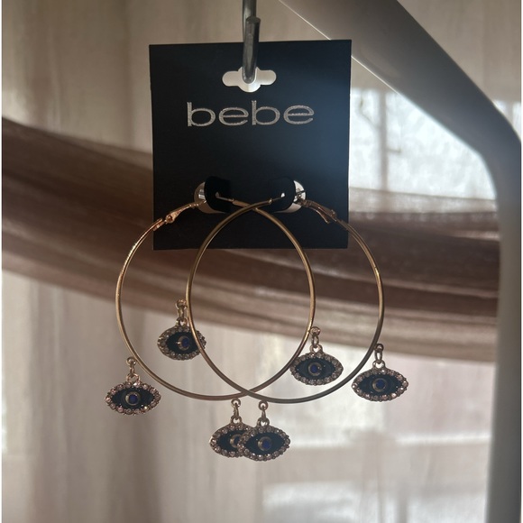 NWT - Bebe " Evil Eye Dangle Drop Hoops Earrings" - Picture 6 of 12